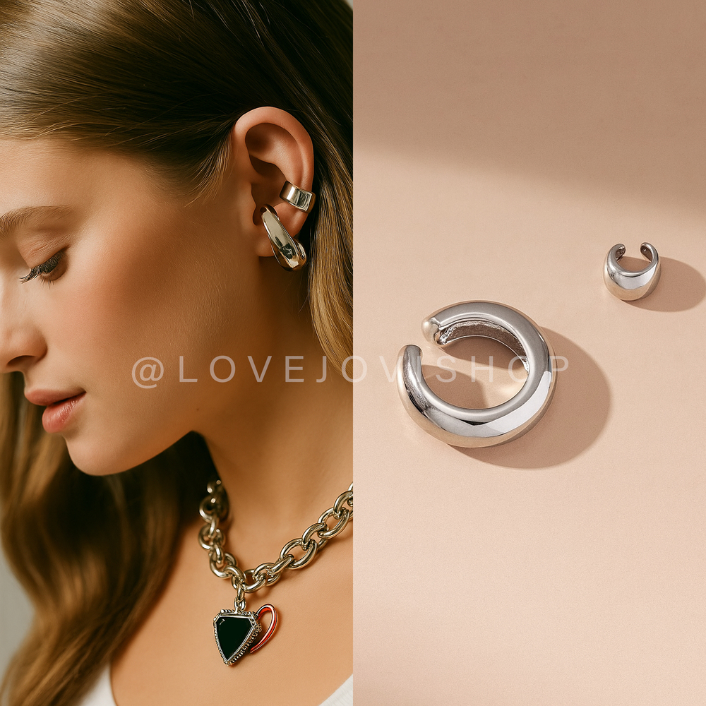 Anthro Silver Pisa Ear Cuffs | Sculptural Sleek Design | One Size | Versatile